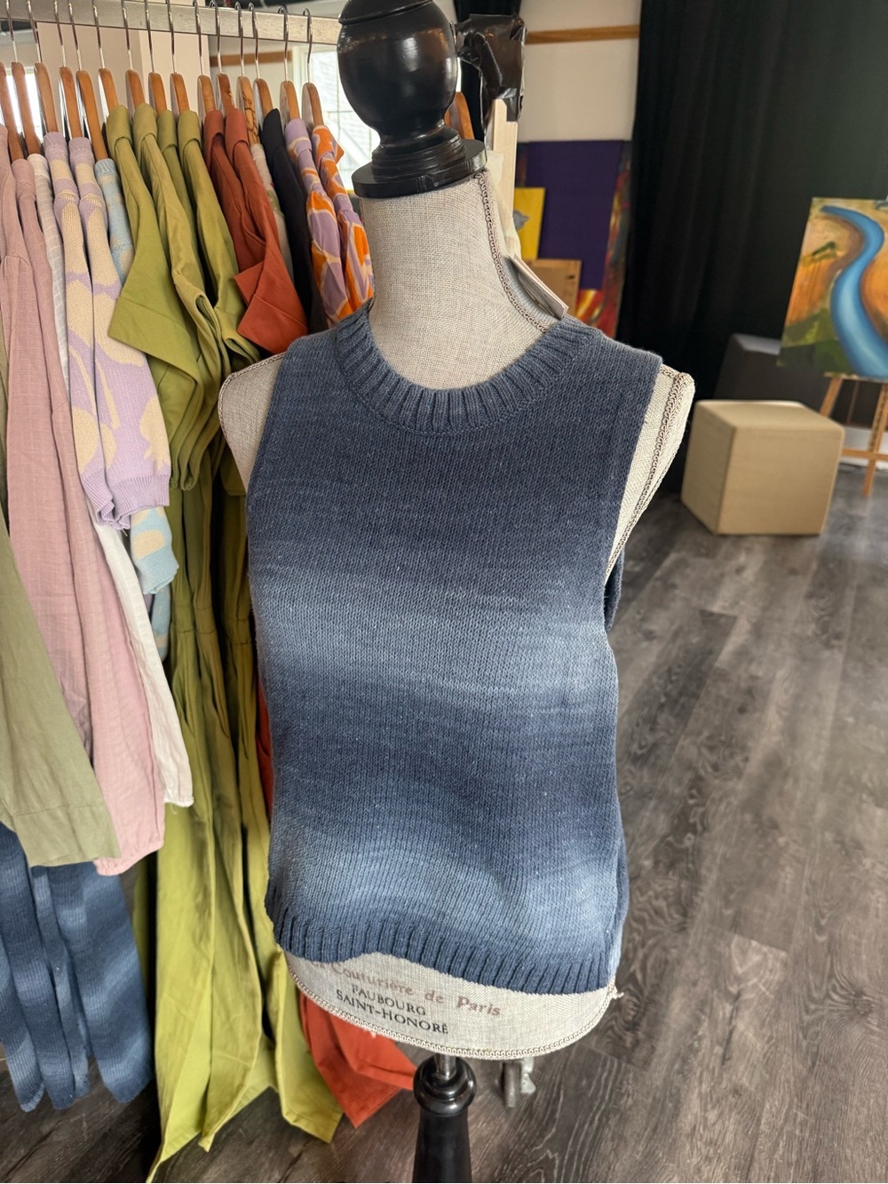 Gradient Sleeveless Crew Neck Sweater - Blue